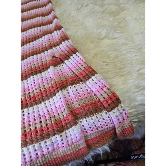 C & C California Neapolitan Crocheted Striped Pastel lined beach cover dress - Picture 3 of 9